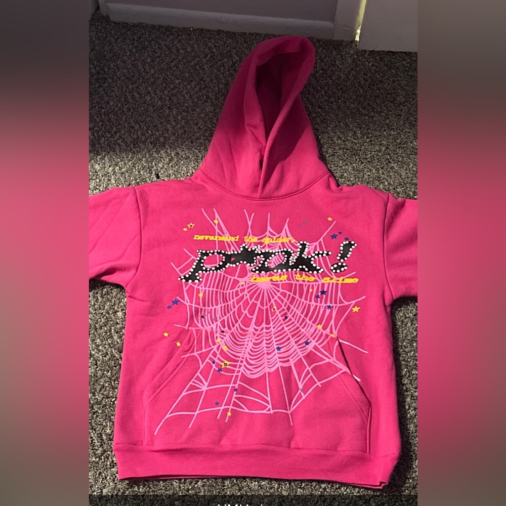 Pink sp5der hoodie cotton material